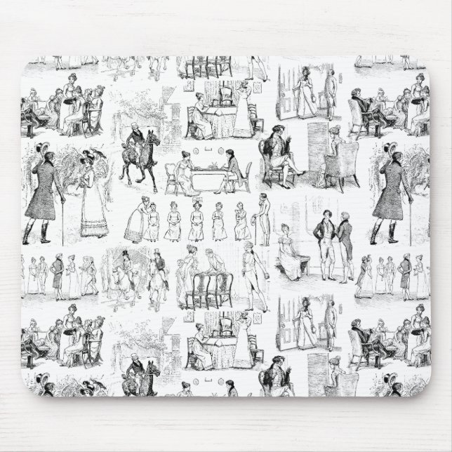 Pride and Prejudice Toile de Jouy Black and White Mouse Pad (Front)