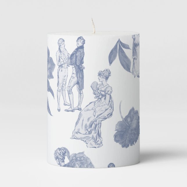 Pride and Prejudice Toile de Jouy Pillar Candle (Front)