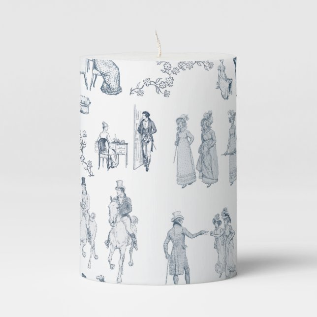 Pride and Prejudice Toile de Jouy Pillar Candle (Front)