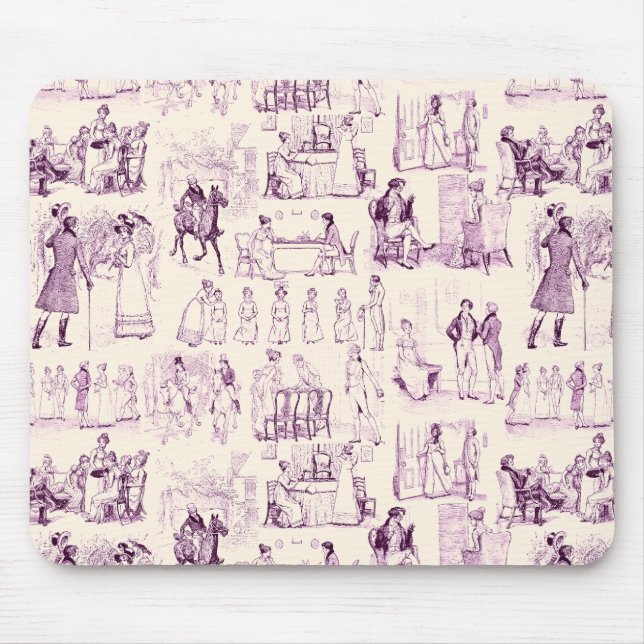 Pride and Prejudice Toile de Jouy Plum and Apricot Mouse Pad (Front)