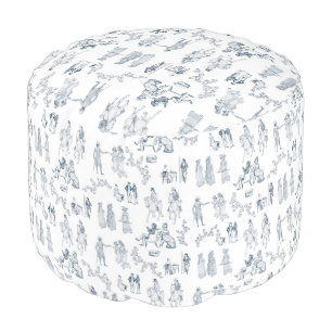 Pride and Prejudice Toile de Jouy Pouf