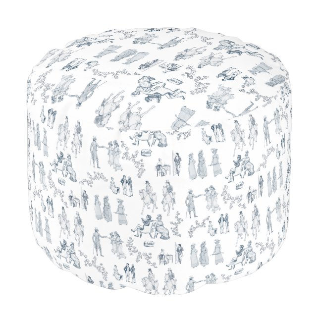 Pride and Prejudice Toile de Jouy Pouf (Angled Front)