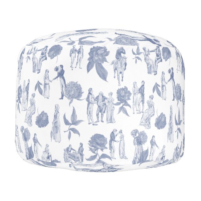 Pride and Prejudice Toile de Jouy Pouf (Left)