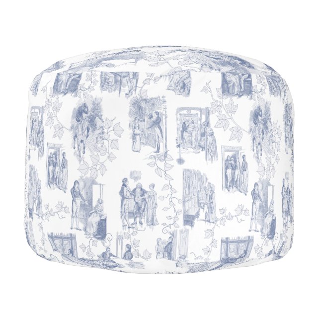 Pride and Prejudice Toile de Jouy Pouf (Left)