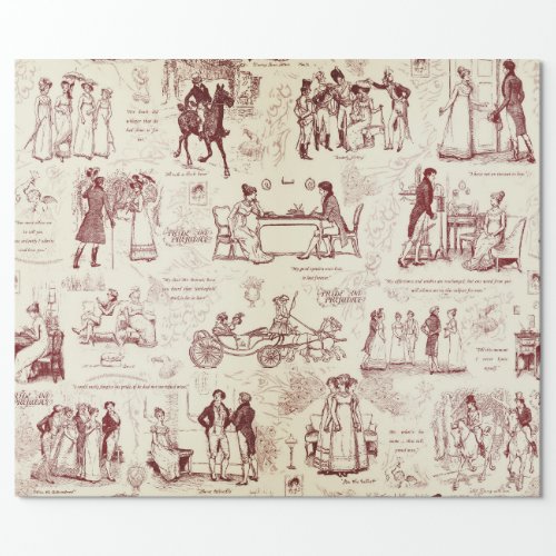 Pride and Prejudice Toile Quotes Illustration Wrapping Paper