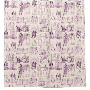 Pride and Prejudice Vintage Toile in Plum on Peach Shower Curtain