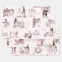 Pride and Prejudice Wine Red Pink Toile Quotes