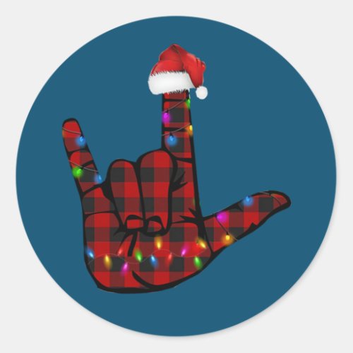 Pride ASL Merry Christmas Sign Language Red Plaid Classic Round Sticker