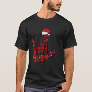 Pride ASL Merry Christmas Sign Language Red Plaid T-Shirt