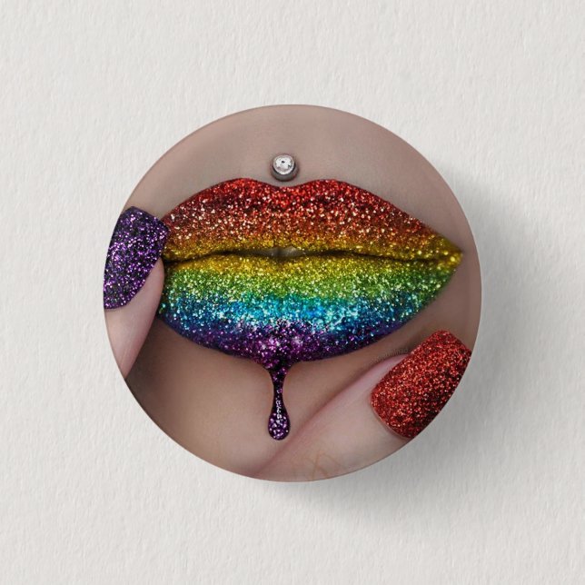 Pride Badges - Rainbow Lipstick Lesbian Button (Front)