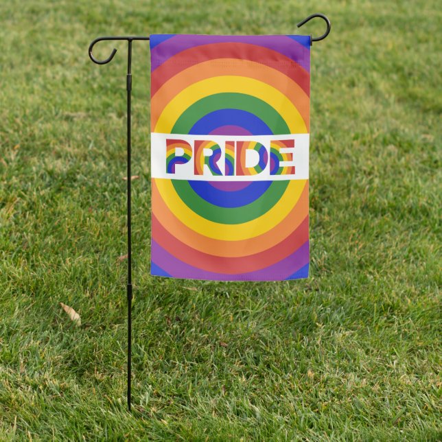 PRIDE Bold Geometric Rainbow Bullseye 2-sided Garden Flag (In SItu)
