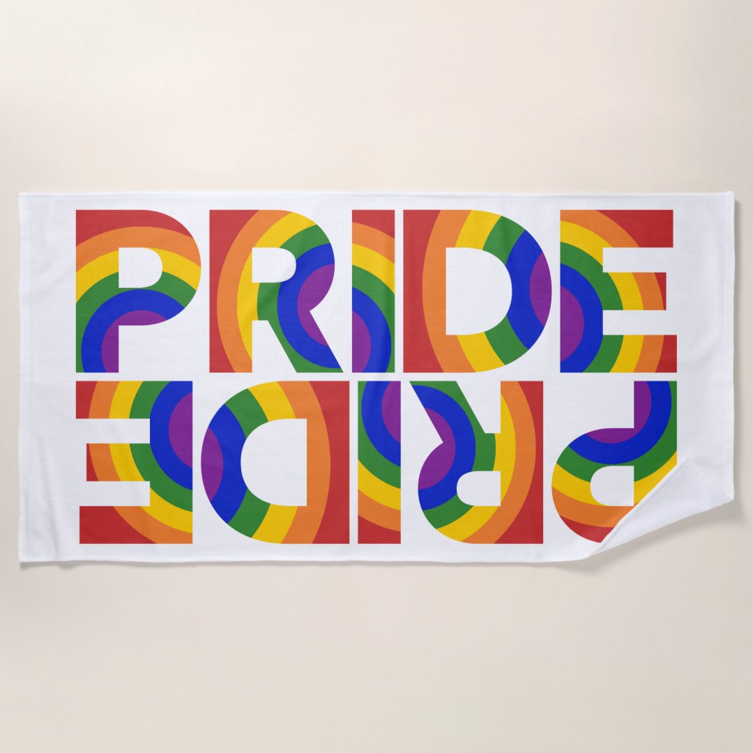 PRIDE Bold Geometric Rainbow Typography Beach Towel | Zazzle