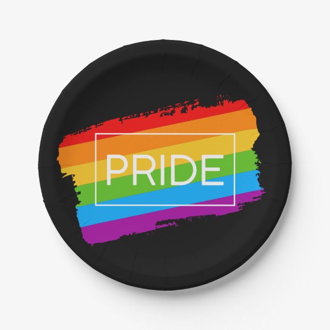Pride Brushstroke Rainbow Paper Plates (Front)