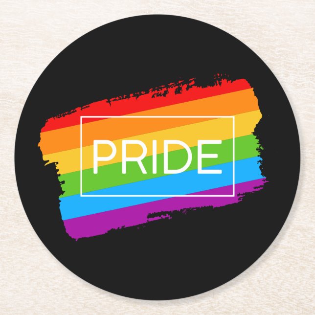 Pride Brushstroke Rainbow Round Paper Coaster (Front)
