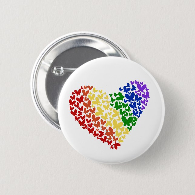 Pride Butterfly Heart– LGBTQ+ Flag Colors  Button (Front & Back)