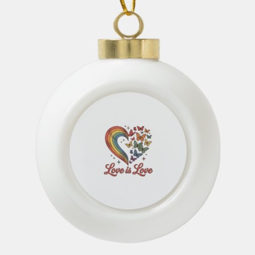 Pride Butterfly Heart Love Is Love Shirt Design_1 Ceramic Ball Christmas Ornament