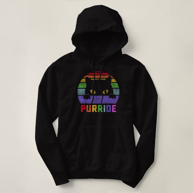 Pride Cat Purride Gay LGBTQ Rainbow Flag Retro Sty Hoodie (Design Front)