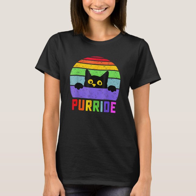 Pride Cat Purride Gay LGBTQ Rainbow Flag Retro Sty T-Shirt (Front)