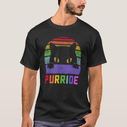Pride Cat Purride Gay Lgbtq Rainbow Flag Retro Sty T_Shirt
