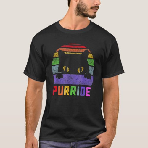 Pride Cat Purride Gay Lgbtq Rainbow Flag Retro T_Shirt