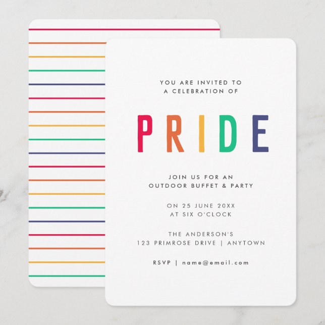 Pride Celebration | LGBTQ Gay Modern Rainbow Party Invitation (Front/Back)