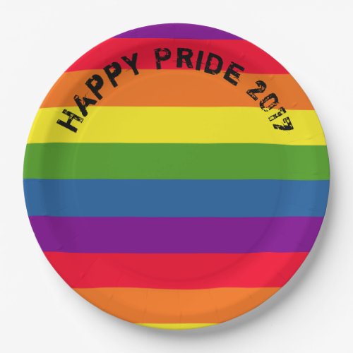 Pride Celebration LGBTQ Rainbow Flag Custom Text Paper Plates