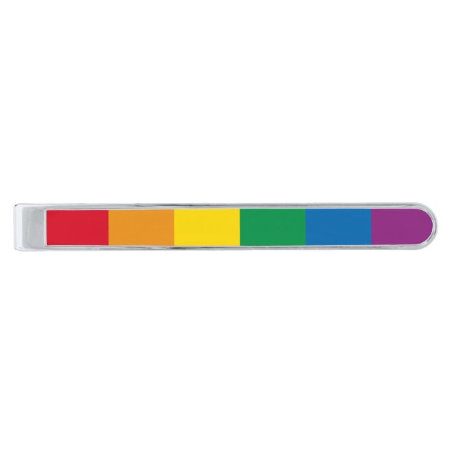 Pride | Colorful Rainbow Design Silver Finish Tie Clip (Front)