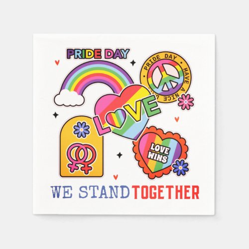 Pride Day We Stand Together LGBT Love Rainbow Napkins