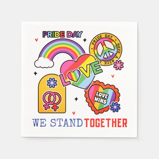 Pride Day We Stand Together LGBT Love Rainbow Napkins (Front)