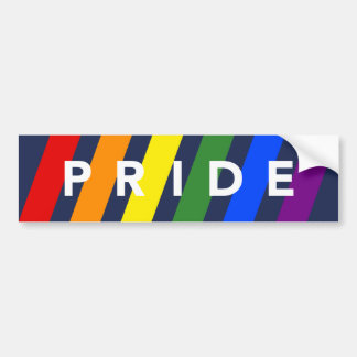PRIDE Diagonal LGBT Rainbow Stripes on Navy Blue Bumper Sticker