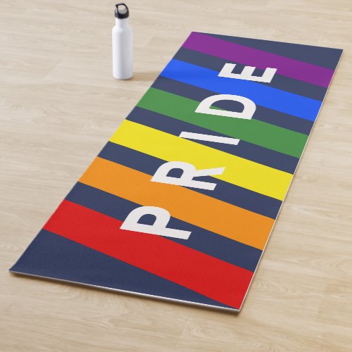 PRIDE Diagonal LGBT Rainbow Stripes on Navy Blue Yoga Mat