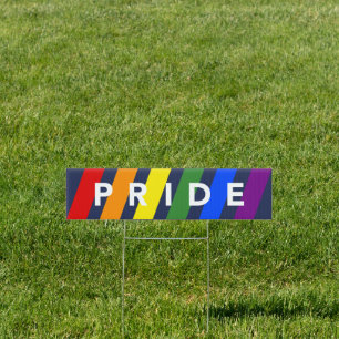 PRIDE Diagonal Rainbow Stripes Navy Double-Sided Sign