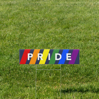 PRIDE Diagonal Rainbow Stripes Navy Double-Sided Sign