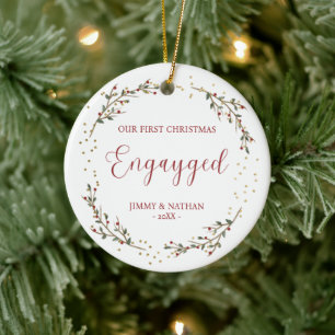 Pride First Christmas Engayged Greenery Berries Ceramic Ornament
