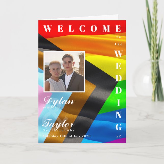 Pride Flag Bold Typography Folded Wedding Photo Pr Program (Front)