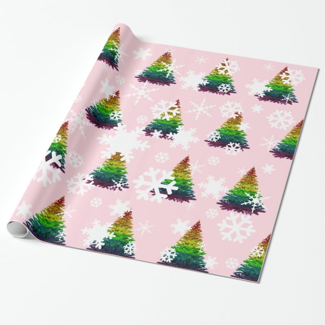 Pride Flag Christmas Tree Pattern Wrapping Paper (Unrolled)