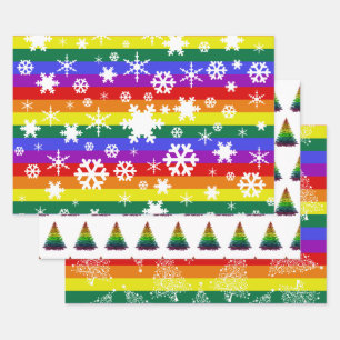 Pride Flag Christmas Tree Snowflake Pattern Wrapping Paper Sheets
