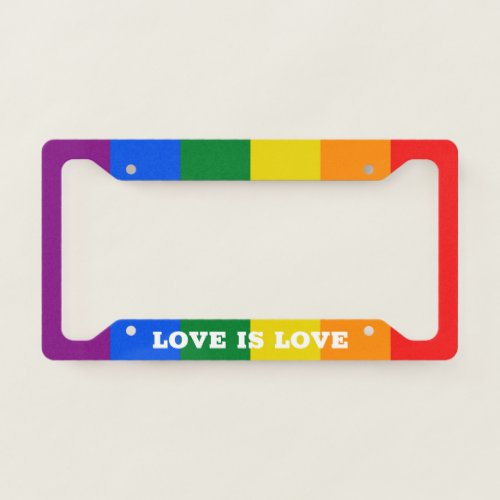 Pride flag colors stripes  Love Is Love License Plate Frame