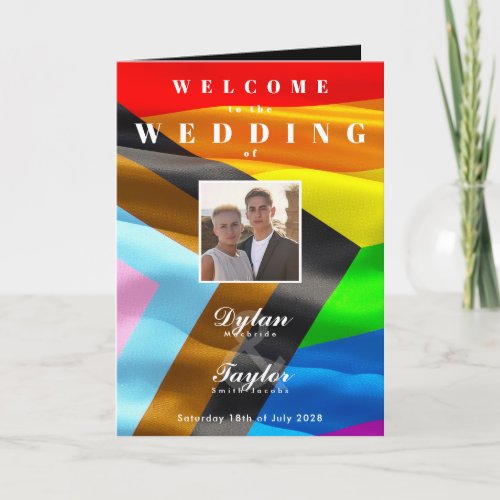 Pride Flag Gay Wedding Photo Typography Folded Program
