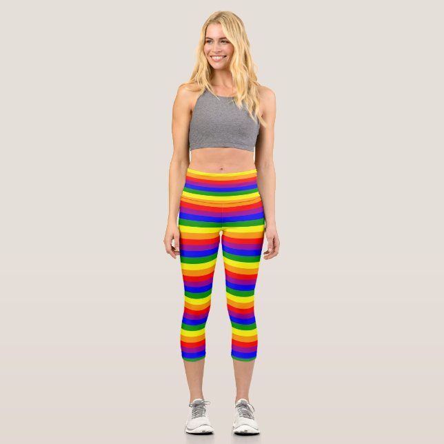 Pride Flag LGBTQIA+ Rainbow Colors Pattern Capri Leggings (Front)
