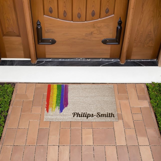 Pride Flag Rainbow Stripes Add Name Fiber Doormat (Insitu (Outdoor))
