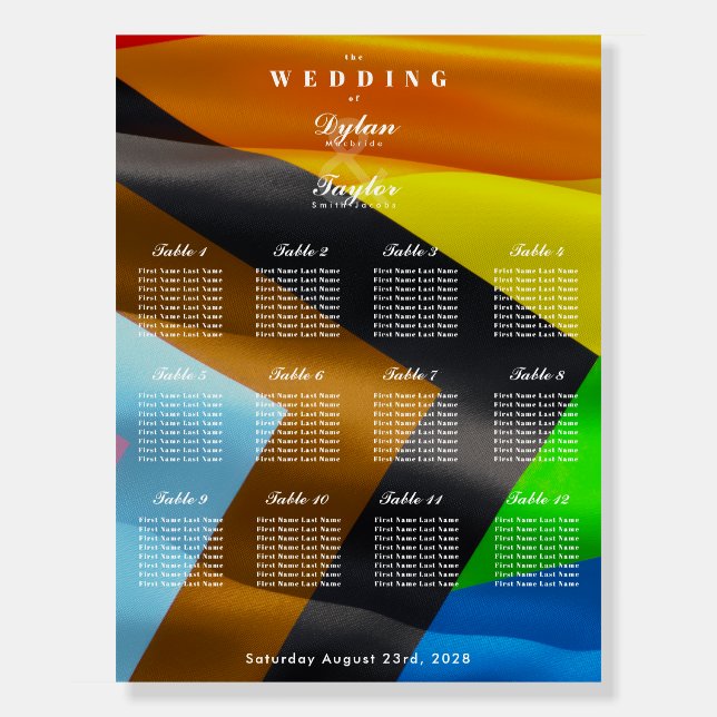 Pride Flag Typography 12 Table Wedding Seat Chart Foam Board (Front)