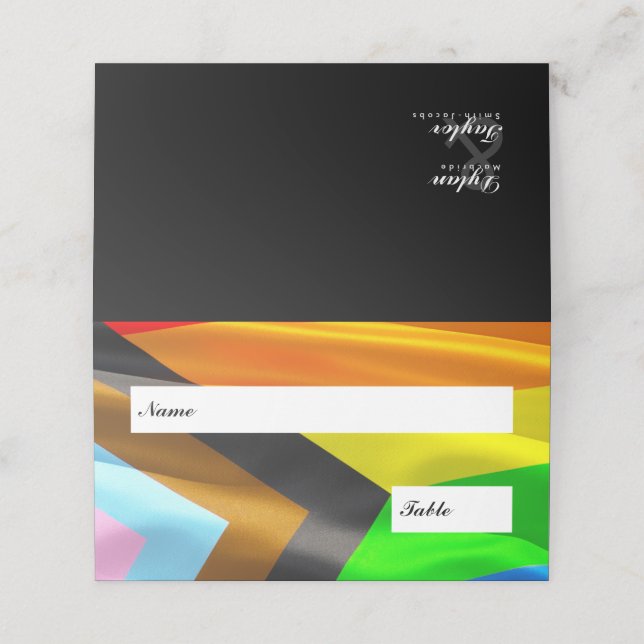 Pride Flag Typography Wedding Folded Place Card (Outside Unfolded)