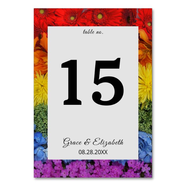 Pride Floral Wedding Table Number (Front)