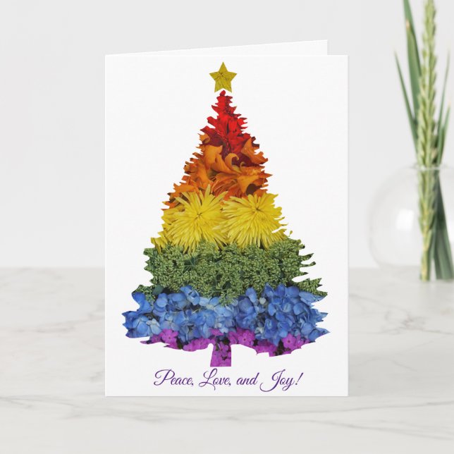 Pride Flowers Christmas tree Holiday Greeting Card (Front)