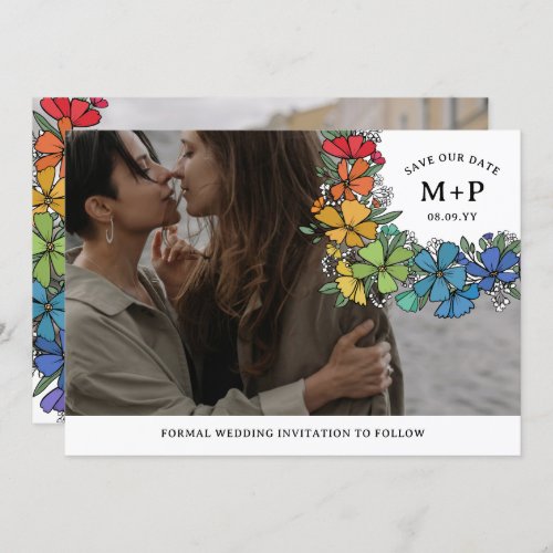 Pride Flowers Monogram LGBTQ Photo Save The Date