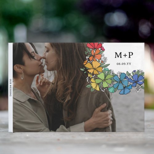 Pride Flowers Monogram Photo LGBTQ Wedding Guest Book