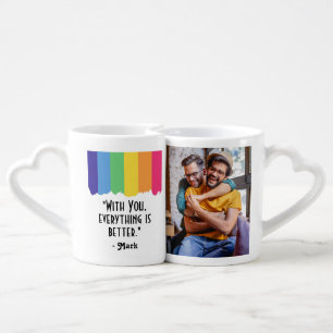Pride gay couple photo with custom words & names coffee mug set