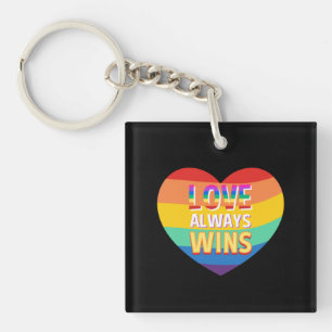 Pride gay- love always wins. Rainbow color. Keychain