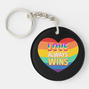 Pride gay- love always wins. Rainbow color. Keychain